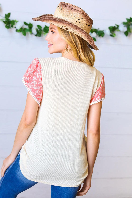 Women's Floral Short Sleeve Top-blouse-Evelyns Fashion