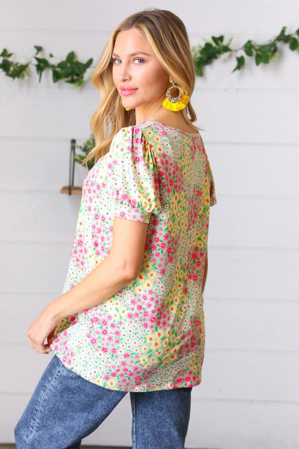 Women's Floral Short Sleeve Top-Short Sleeve Blouse-Evelyns Fashion