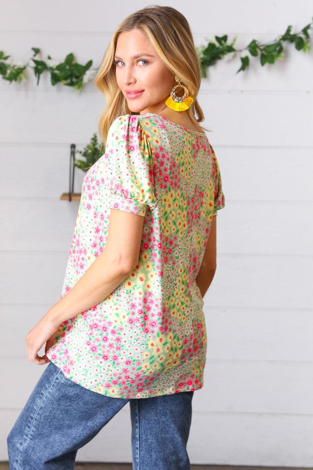 Women's Floral Short Sleeve Top-Short Sleeve Blouse-Evelyns Fashion