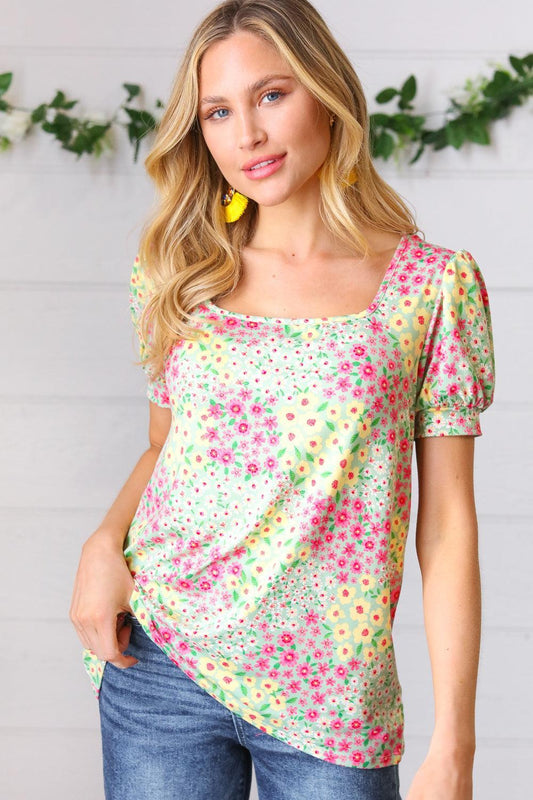 Women's Floral Short Sleeve Top-Short Sleeve Blouse-Evelyns Fashion