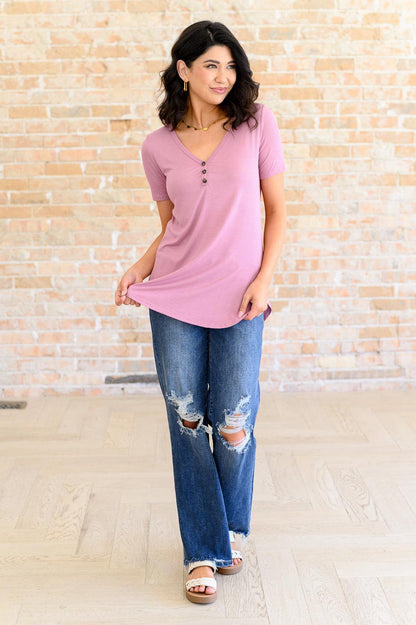 Women's Pink Ribbed V-Neck Top-Tops-Evelyns Fashion