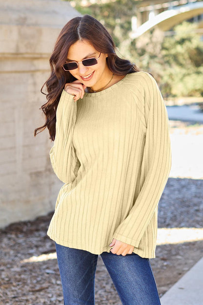 Women's Ribbed Knit Top-Sweaters-Evelyns Fashion