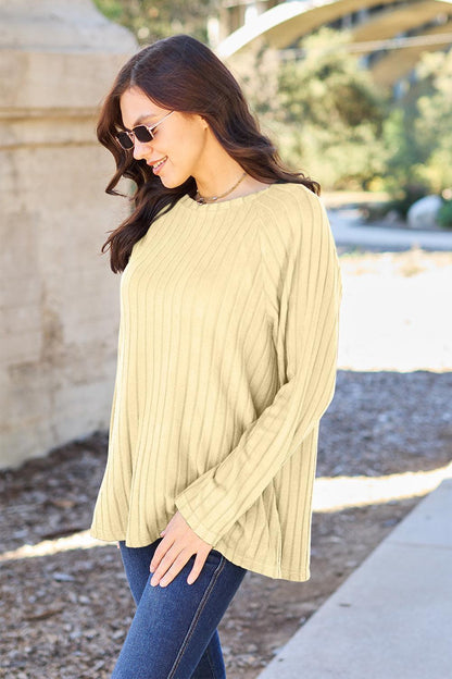 Women's Ribbed Knit Top-Sweaters-Evelyns Fashion