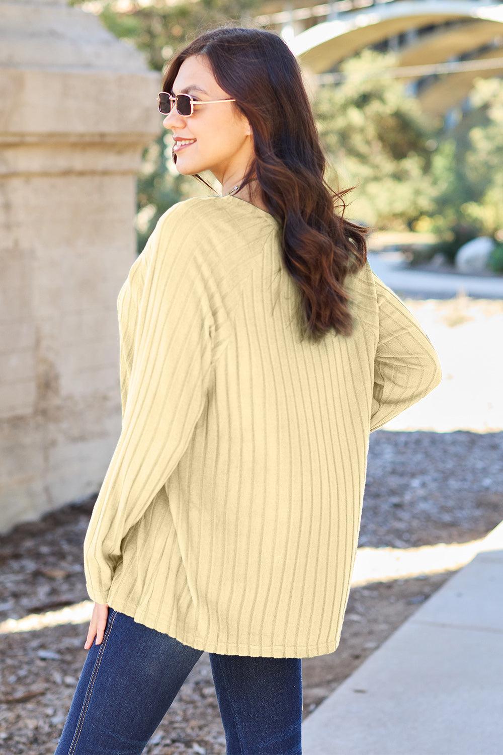 Women's Ribbed Knit Top-Sweaters-Evelyns Fashion