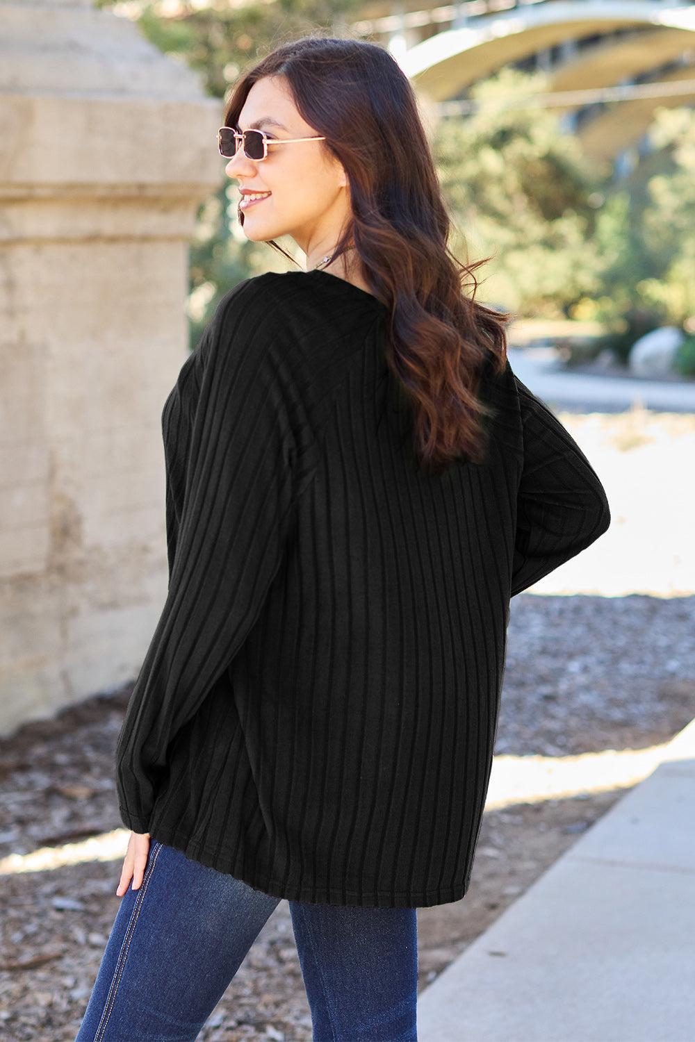 Women's Ribbed Knit Top-Sweaters-Evelyns Fashion