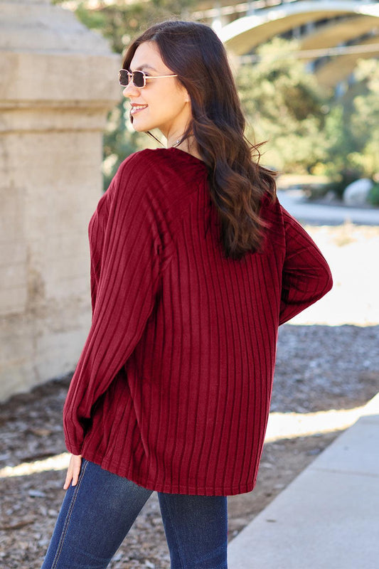 Women's Ribbed Knit Top-Sweaters-Evelyns Fashion