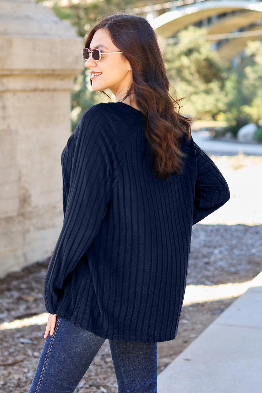 Women's Ribbed Knit Top-Sweaters-Evelyns Fashion
