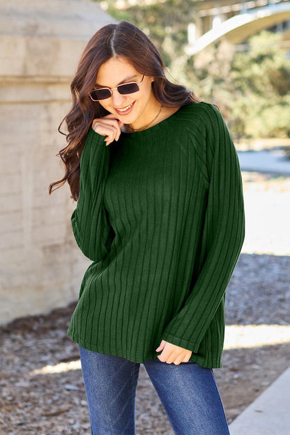 Women's Ribbed Knit Top-Sweaters-Evelyns Fashion