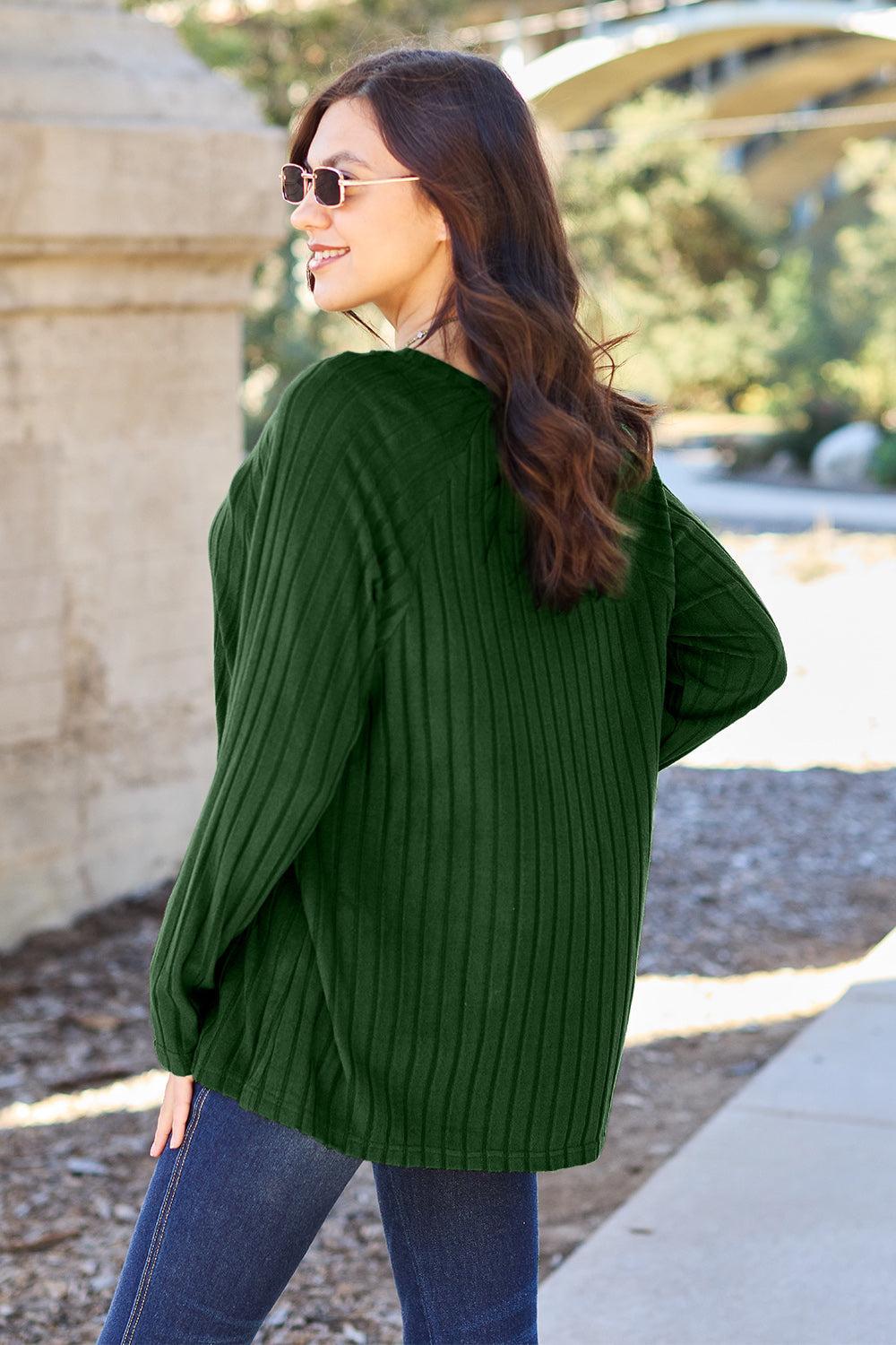 Women's Ribbed Knit Top-Sweaters-Evelyns Fashion