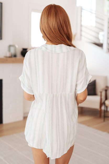Women's Short Sleeve Striped Top-Tops-Evelyns Fashion