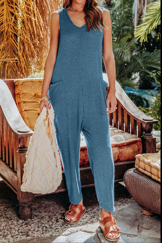 Womens Sleeveless Straight Jumpsuit-jumpsuits-Evelyns Fashion