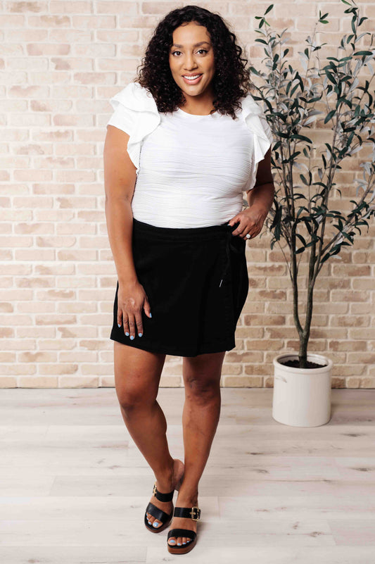 Womens White Ruffle Sleeve Blouse-Tops-Evelyns Fashion