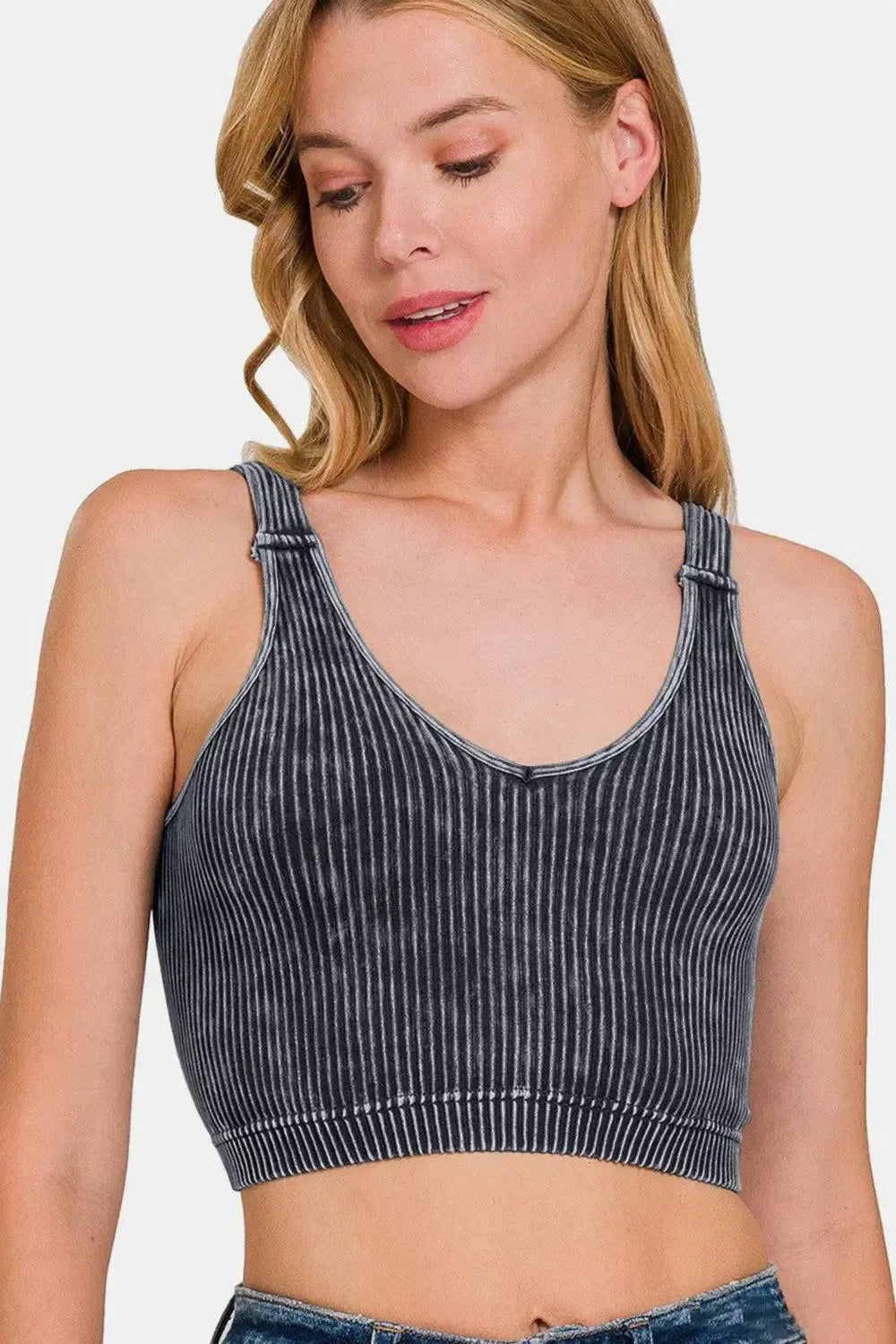 Zenana's Ribbed V-Neck Tank Top-Tank Tops-Evelyns Fashion