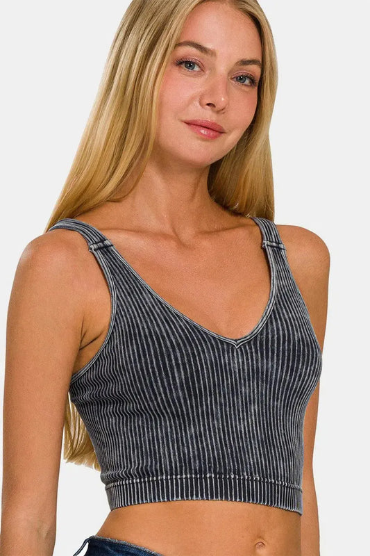 Zenana's Ribbed V-Neck Tank Top-Tank Tops-Evelyns Fashion